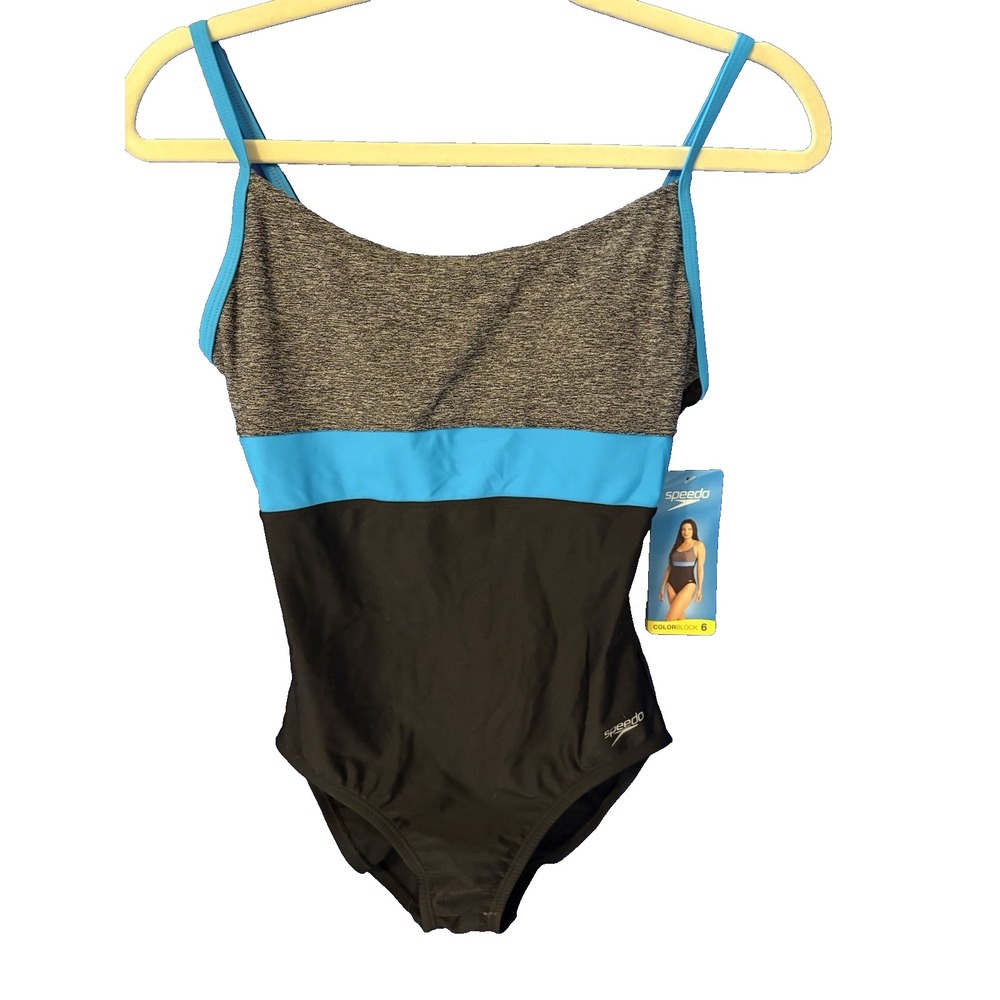 SPEEDO Women's One Piece Swimsuit Size 6 Blue Colorblock NWT $68 Swimwear